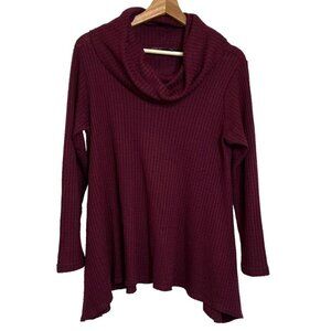 Sympli Womens Size 8 Burgundy Waffle Knit Cowl Knit Tunic Top Shirt Long Sleeve